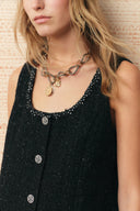 Charlotte Square Neck A Line Dress in Shimmer Wool Tweed