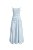 Cirra Smocked Ruffle Trim Striped Sleeveless Cami Dress in Sheer Fabric