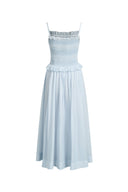 Cirra Smocked Ruffle Trim Striped Sleeveless Cami Dress in Sheer Fabric