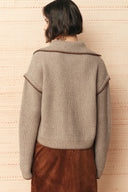 Claire Contrast Trim Polo Sweater in Oatmeal Wool