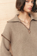 Claire Contrast Trim Polo Sweater in Oatmeal Wool