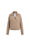 Claire Contrast Trim Polo Sweater in Oatmeal Wool
