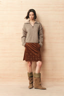 Claire Contrast Trim Polo Sweater in Oatmeal Wool