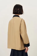 Claire Leather Trim Utility Jacket in Cotton Canvas