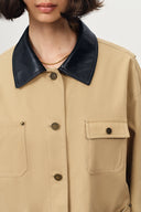 Claire Leather Trim Utility Jacket in Cotton Canvas