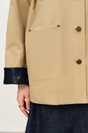 Claire Leather Trim Utility Jacket in Cotton Canvas
