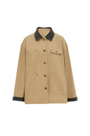 Claire Leather Trim Utility Jacket in Cotton Canvas