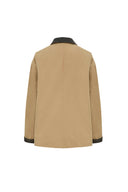 Claire Leather Trim Utility Jacket in Cotton Canvas