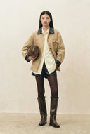 Claire Leather Trim Utility Jacket in Cotton Canvas