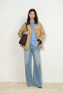 Claire Leather Trim Utility Jacket in Cotton Canvas
