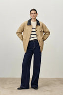 Claire Leather Trim Utility Jacket in Cotton Canvas