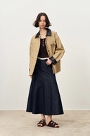 Claire Leather Trim Utility Jacket in Cotton Canvas