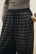 Plaid flannel wide leg pants with a drawstring waist