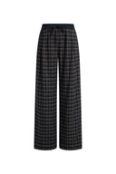 Plaid flannel drawstring wide leg pants in dark tones