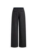 Plaid flannel wide leg pants with an elastic waistband and relaxed fit