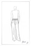 Fashion sketch of wide leg drawstring flannel pants with a relaxed, unstructured fit