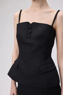 Atasan Peplum Tanpa Lengan Clara dalam Tweed Campuran Bulu