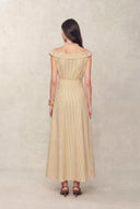 Claudia Striped Off Shoulder Collared Belted Sleeveless Shirt Dress in Cotton