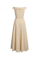 Claudia Striped Off Shoulder Collared Belted Sleeveless Shirt Dress in Cotton