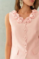 Cloris 3D Floral Neckline Sleeveless Vest Top in Silk Wool Satin