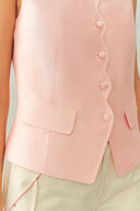 Cloris 3D Floral Neckline Sleeveless Vest Top in Silk Wool Satin