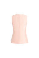 Cloris 3D Floral Neckline Sleeveless Vest Top in Silk Wool Satin