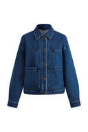 Colette Striped Washed Blue Patch Pocket Jacket in Herringbone Denim