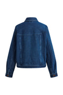 Colette Striped Washed Blue Patch Pocket Jacket in Herringbone Denim