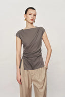 Top estructurado asimétrico Gemma en mezcla de algodón y seda de morera