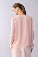 Cynerda Ruffled V-neck Blouse in Wrinkle-Resistant Crepe