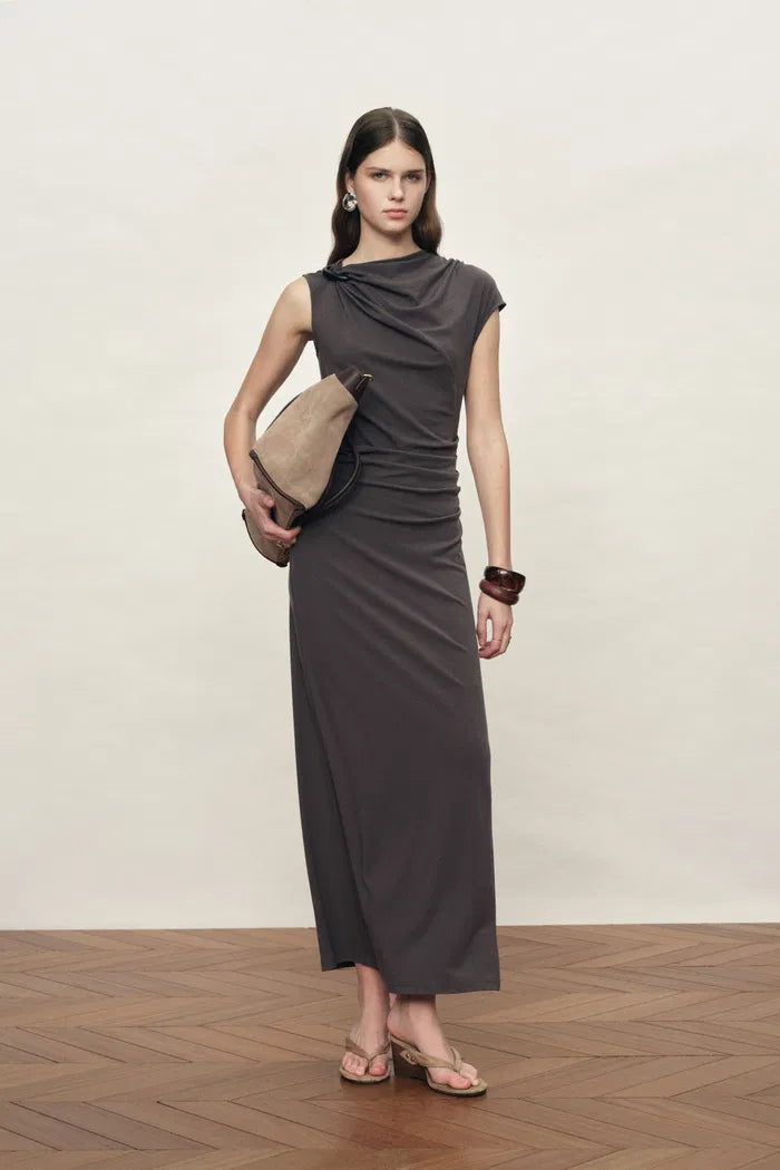 Elara Ruched Dress in Tencel Wool Blend