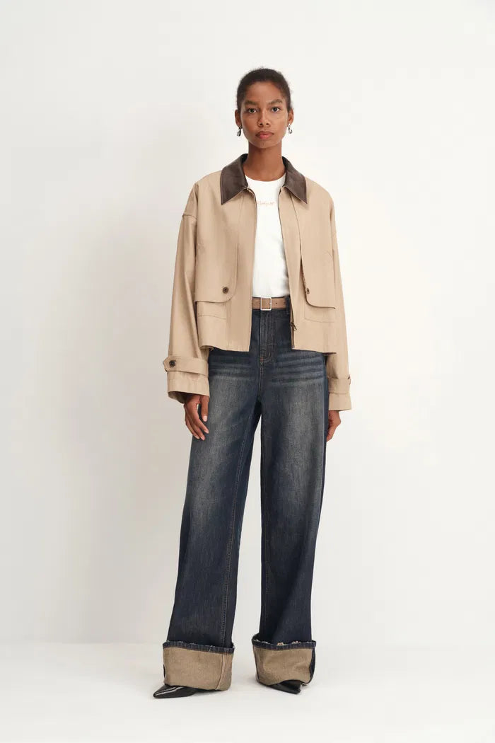 Paz Contrast Folded Cuff Washed Cuffed Jeans