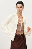 Megan Scalloped Trim Cardigan in Merino Wool Knit