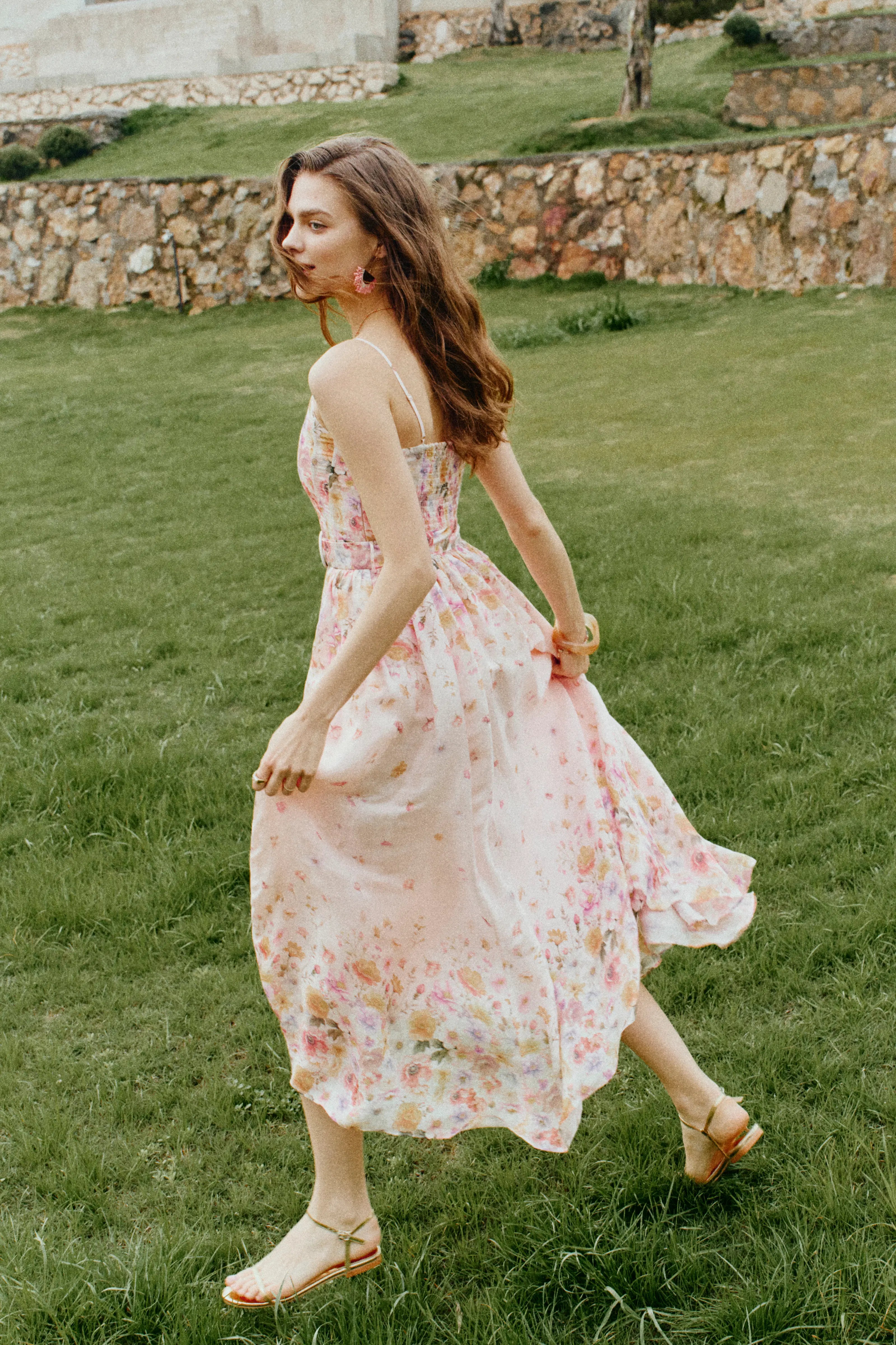 silk linen dress Rosarium Fleur Maxi this piece pairs a sheer silk Lilac Handpainted Floral Smocked Belted