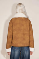Flora Contrast Lapel Cotton Coat in Matte Faux Leather