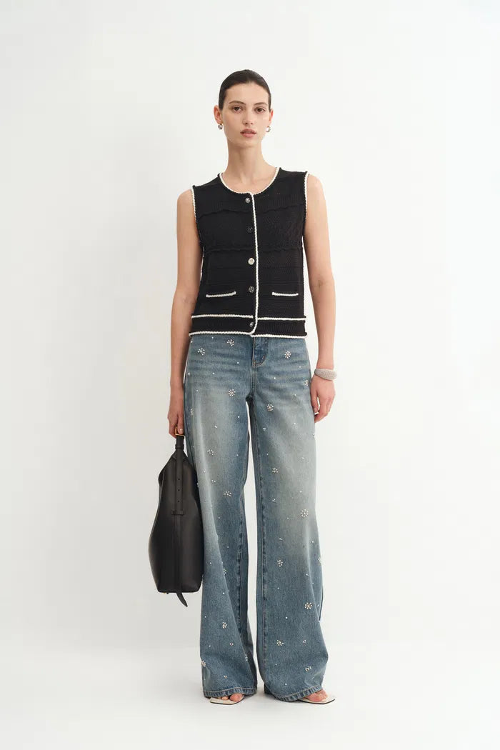 Silvy Tweed Sleeveless Top in Textured Cotton