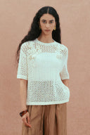 Lea Hand-crocheted Flora Top in Cotton Knit