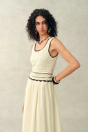 Vittra Embroidery and Woven Sleeveless Dress in Crochet with Cotton Linen Knit