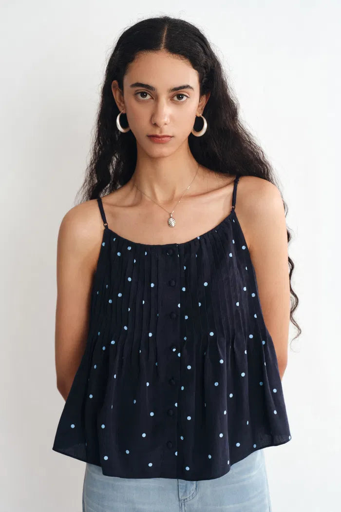 Ellie Polka Dot Cami Top and Skirt Matching Set in Linen Blend