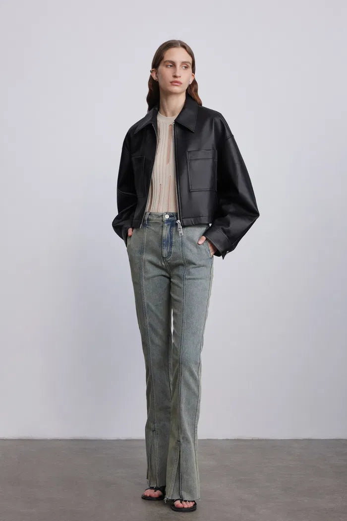 Coddenham Short Jacket in Faux Leather – fbrq.com Coddenham Short Jacket in Faux Leather – fbrq.com