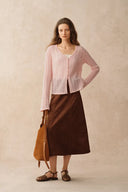 Serenity V Neck Sheer Cardigan in Lightweight Mohair Cable Knit