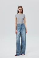 Jeans Echo de Pierna Ancha en Denim de Algodón