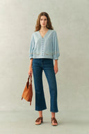 Marmont Pin Tuck Embroidery Blouse in Tencel Denim