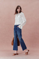 Quinn Handcrafted Button Loops Cut Out Crochet Cardigan in Cotton