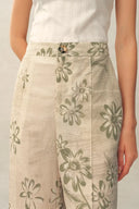 Diana Handwork Beads Crop Flare Pants in Linen Blend