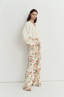 Pantalones de Pierna Ancha Penny Flora en Seda Morera