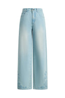 Berthe Embossed Flowers Straight Leg Jeans in Cotton Denim