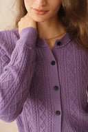 Jinji Purple Lace Trim Light Short Cardigan in Wool Cable Knit
