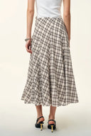 Falda midi a cuadros Xaviera en algodón arrugado burbuja