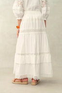 Iris Mix Embroidery Lace Patchwork Maxi Skirt in Cotton Jacquard